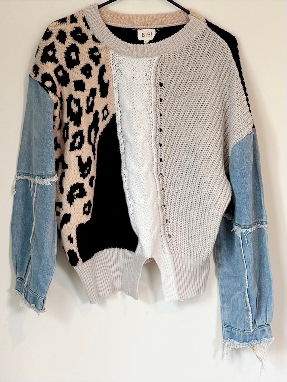 BIBI Mixed-Panel Leopard Patchwork Sweater - Size: Small